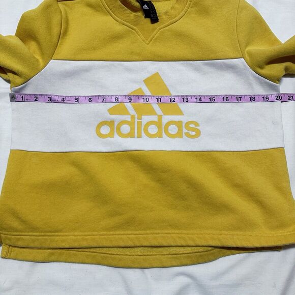 Adidas Womens sz M Butter Yellow Crop Graphic Sweatshirt Logo‎ Top VTG inspired - Picture 5 of 7